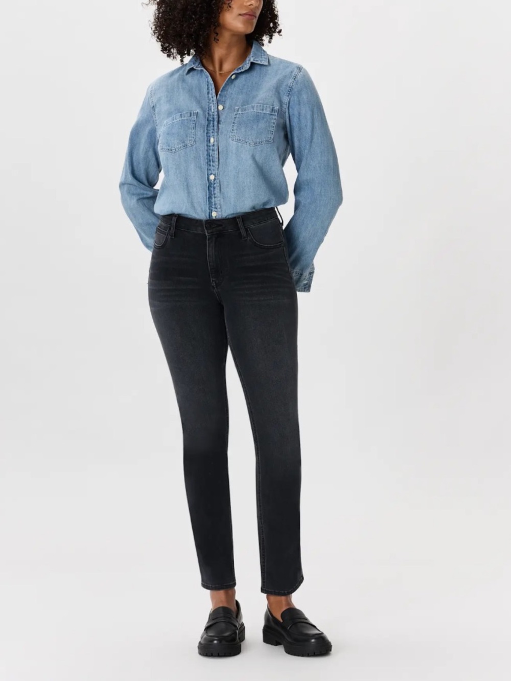Quince Luna Stretch Slim Straight Jeans in faded Black